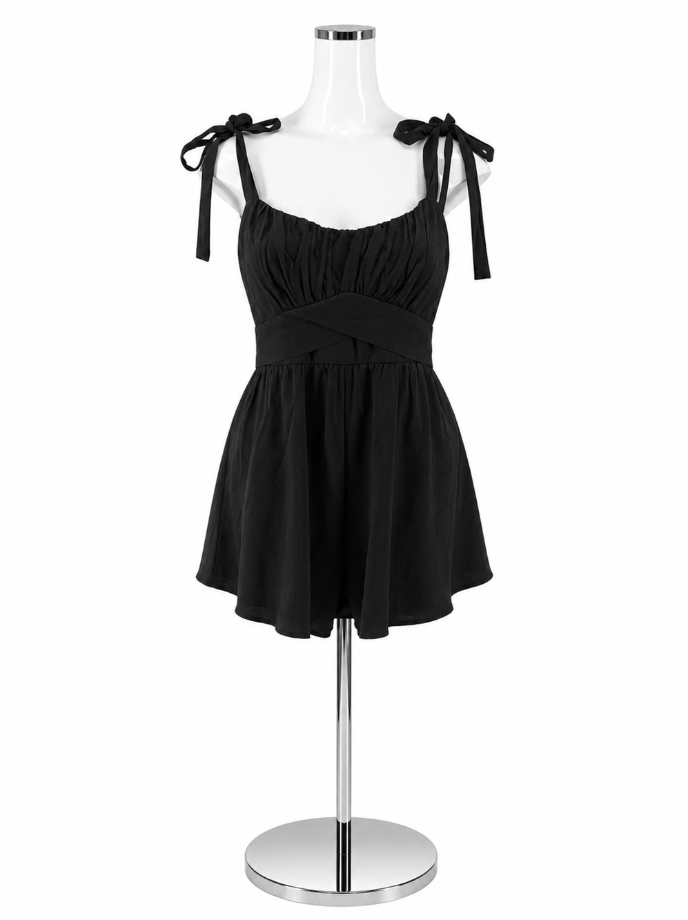 Altar'd State Black Tie Shoulder Ruched Romper | Size Large